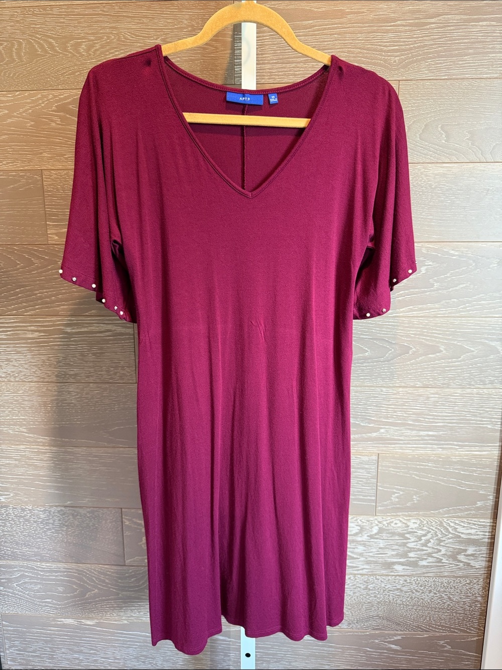 Wine Knit Dress with Embellished Sleeves